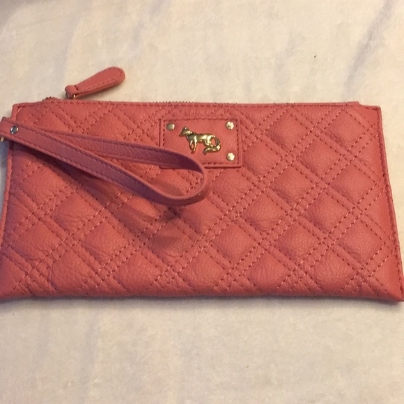 Emma Fox genuine leather coral pink clutch